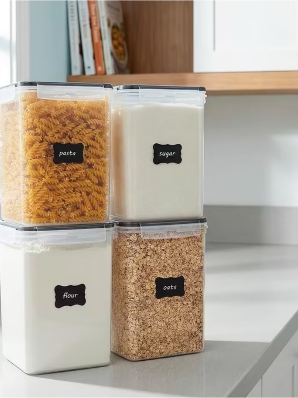 Airtight Clear Food Storage Containers with Black Label - Set of 4